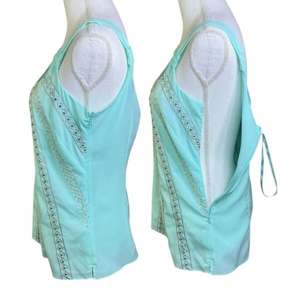 White House Black Market Embellished Embroidery Rhinestone Tank Top Teal Small - Picture 6 of 16